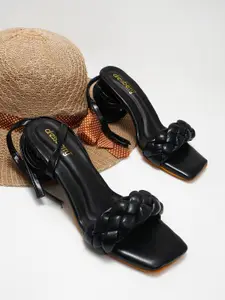 DressBerry Black Textured Block Heeled Gladiators