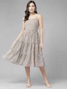 BAESD Shoulder Straps Floral Printed Georgette Fit & Flare Dress