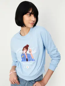 max Graphic Printed Round Neck Pure Cotton Pullover Sweatshirt