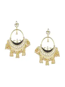 Runjhun Gold-Plated Kundan Studded & Beads Beaded Crescent Shaped Chandbalis