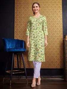 KALINI Floral Printed V-Neck Kurta