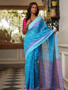 Unnati Silks Floral Printed Pure Cotton Handloom Saree
