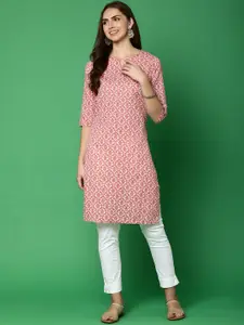 V-Mart Ethnic Motifs Printed Notched Round Neck Straight Kurta