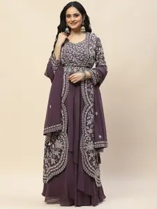Meena Bazaar Ethnic Motifs Embroidered Top With Skirt & Jacket