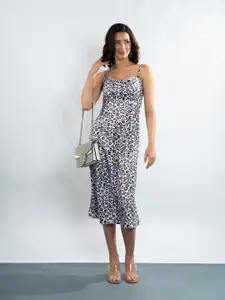 Stylecast X Hersheinbox Smocked Animal Print Satin A-Line Midi Dress