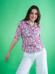 Stylecast X Hersheinbox Floral Printed Drop-Shoulder Sleeves Casual Shirt