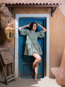 Stylecast X Hersheinbox Printed Ruffled Georgette A-Line Mini Dress