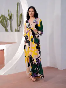 Stylecast X Hersheinbox Tropical Printed Puff Sleeves Georgette Maxi Dress