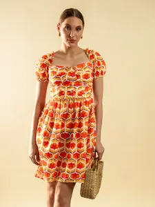 Stylecast X Hersheinbox Cotton Floral Print Puff Sleeves Empire Dress