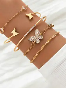 Peora Women 5 Cubic Zirconia Gold-Plated Cuff Bracelet
