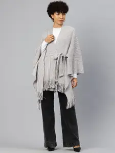 Pierre Carlo Striped Front-Open Sweater with Belted Detail