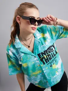 Roadster Tie & Dye Printed Cuban Collar Short Sleeves Boxy Shirt