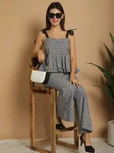 BLANC9 Checked Sleeveless Pure Cotton Top With Trouser