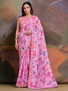 Anouk Floral Sequinned Pure Chiffon Saree