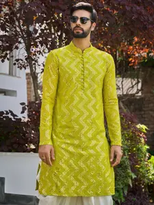 See Designs Geometric Woven Design Mandarin Collar Straight Kurta
