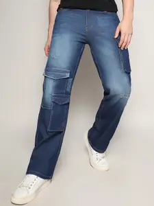 Campus Sutra Blue Men Relaxed Fit Light Fade Clean Look Cargo Jeans
