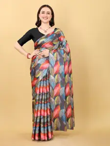 bansari textiles Floral Satin Block Print Saree