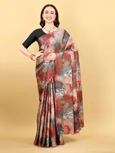 bansari textiles Floral Printed Satin Block Print Saree