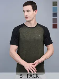 Force NXT Men Pack Of 5 Colourblocked Round Neck Anti Viral Anti Odour Cool Sports Tshirts