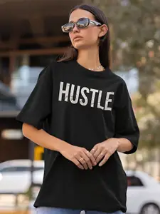 Beetein Lamhein Typography Printed Drop-Shoulder Sleeves Oversized Pure Cotton T-shirt