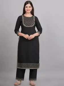 NEW4U Sequinned Embroidered Round Neck Straight Kurta