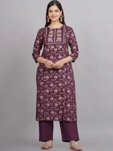 NEW4U Floral Sequinned Embroidered Round Neck Straight Kurta