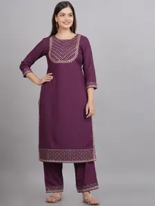 NEW4U Sequinned Embroidered Round Neck Straight Kurta