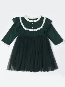 Bella Moda Girls Round Neck Ruffles Knee Length Fit & Flare Dress