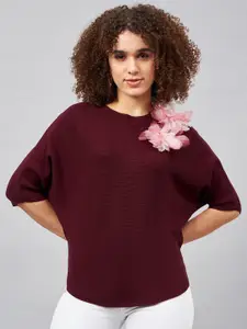 Orchid Hues Round Neck Woollen Top
