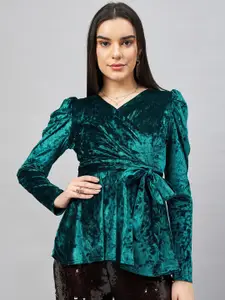 Orchid Hues Puff Sleeve Velvet Wrap Top
