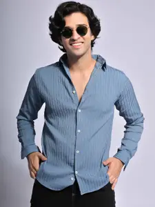 PIRAMYD CLUB Classic Striped Spread Collar Long Sleeves Casual Shirt