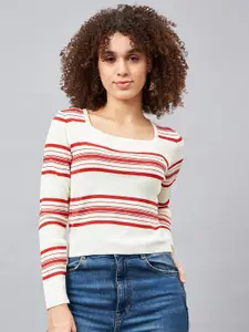 Orchid Hues Striped Square Neck Woollen Regular Top