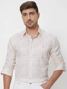 Mufti Slim Fit Windowpane Checks Opaque Cotton Casual Shirt