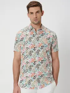 Mufti ss-24 Slim Fit Floral Printed Spread Collar Short Sleeves Modal Casual Shirt