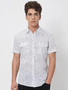 Mufti Slim Fit Vertical Striped Short Sleeves Cotton Casual Shirt