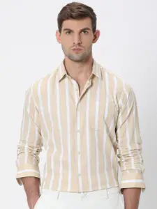 Mufti Slim Fit Vertical Striped Cotton Casual Shirt