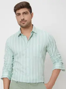 Mufti ss-24 Slim Fit Vertical Striped Spread Collar Long Sleeves Cotton Casual Shirt