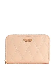 GUESS Women Brand Logo Textured Zip Around Wallet With Quilted Detail