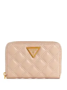 GUESS Women Geometric Textured Zip Around Wallet with Quilted Detail