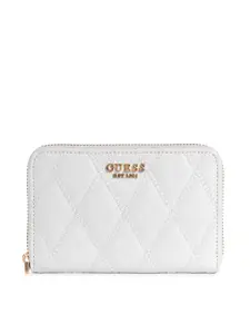 GUESS Women Brand Logo Textured Zip Around Wallet With Quilted Detail