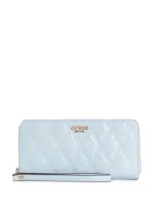 GUESS Women Brand Logo Textured Zip Around Wallet With Quilted Detail