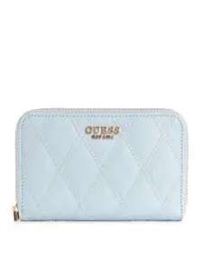 GUESS Women Brand Logo Textured Zip Around Wallet With Quilted Detail