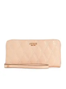 GUESS Women Brand Logo Textured Zip Around Wallet With Quilted Detail