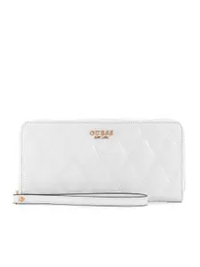 GUESS Women Brand Logo Textured Long Zip Around Wallet with Quilted Detail