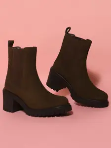 FOREVER 21 Women Casual Block-Heeled High-Top Chelsea Boots