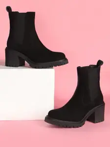 FOREVER 21 Women Casual Block-Heeled High-Top Chelsea Boots