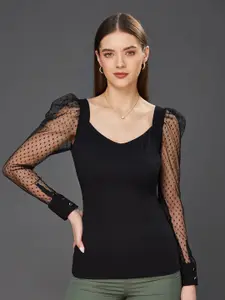 Miss Chase Knitted Net Sleeves Top
