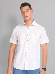 AD By Arvind Horizontal Striped Dual Pocket Slim Fit Opaque Casual Shirt