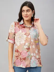 Orchid Blues Floral Printed Roll-Up Sleeves Casual Shirt