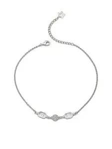 SILBERRY 925 Sterling Silver Rhodium-Plated Crystals Studded Anklet